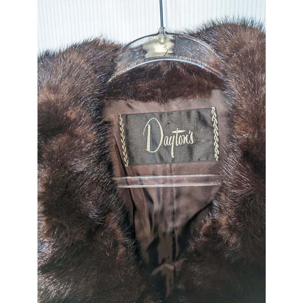 Vintage 70's Dayton's Black Leather Coat with Fur Accents Tie Waist Black Brown - Picture 3 of 14